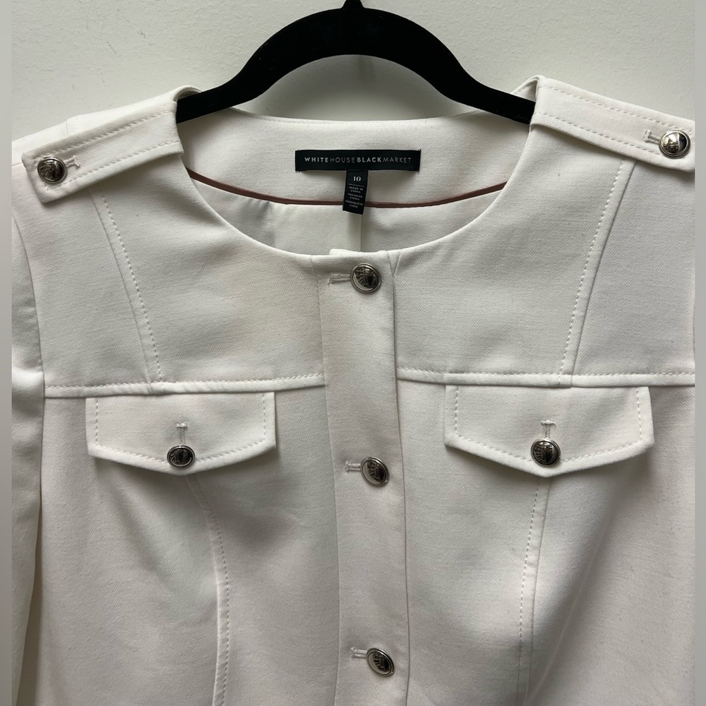 White House Black Market White Peplum Blazer long bell sleeve size 10 - Picture 2 of 9